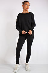 Ensley Black Ribbed Fine Knit Loungewear Co-Ord set