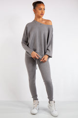 Ensley Grey Ribbed Fine Knit Loungewear Co-Ord set