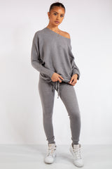 Ensley Grey Ribbed Fine Knit Loungewear Co-Ord set