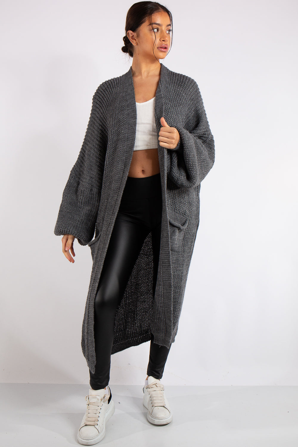 ASOS Longline Heavyweight Knitted Duster Cardigan in Charcoal