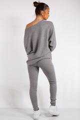 Ensley Grey Ribbed Fine Knit Loungewear Co-Ord set