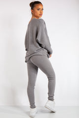 Ensley Grey Ribbed Fine Knit Loungewear Co-Ord set