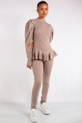 Karlie Taupe Ribbed Knit Loungewear Set