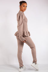 Karlie Taupe Ribbed Knit Loungewear Set