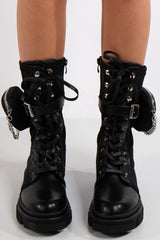 Padua Black Chunky Sole Pouch Ankle Boots