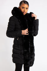 Olivia Black Padded Long Line Fur Puffer Coat