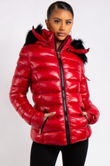 Emma Red Padded High Shine Puffer Coat