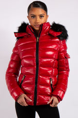 Emma Red Padded High Shine Puffer Coat