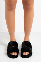 Lydia Black Fluffy Slippers