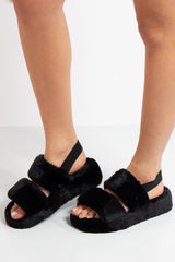 Lydia Black Fluffy Slippers