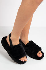 Juliet Black Fluffy Slippers