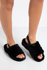 Juliet Black Fluffy Slippers