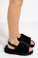 Juliet Black Fluffy Slippers
