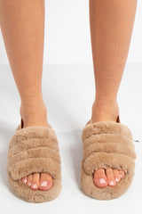 Juliet Taupe Fluffy Slippers