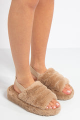 Juliet Taupe Fluffy Slippers