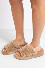 Juliet Taupe Fluffy Slippers