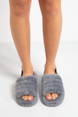 Juliet Grey Fluffy Slippers