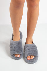 Juliet Grey Fluffy Slippers