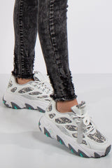 Mila White Designer Inspired Lace Up Chunky Trainers