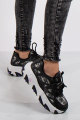 Mila Black Designer Inspired Lace Up Chunky Trainers