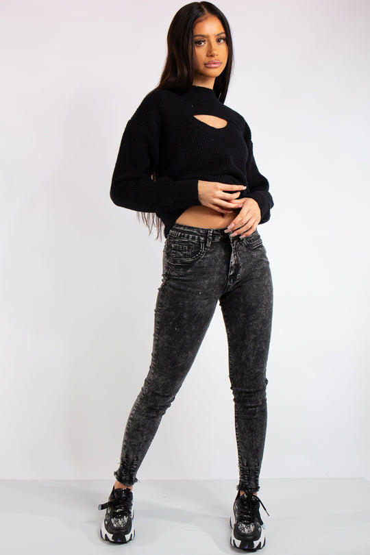 Sophia Black Acid Wash Denim Skinny Jeans