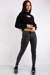 Sophia Black Acid Wash Denim Skinny Jeans