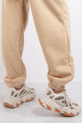 Mila Beige Designer Inspired Lace Up Chunky Trainers