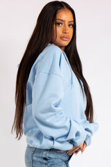 Victoria Blue Oversized Drawstring Hoodie