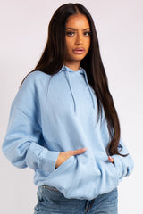 Victoria Blue Oversized Drawstring Hoodie