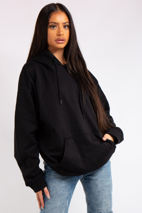 Victoria Black Oversized Drawstring Hoodie