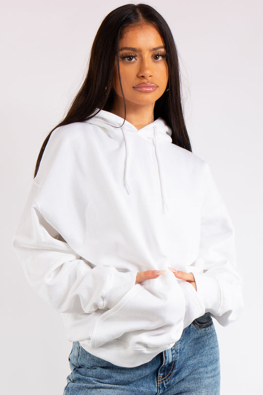 Victoria White Oversized Drawstring Hoodie