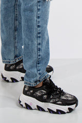 Mila Black Designer Inspired Lace Up Chunky Trainers