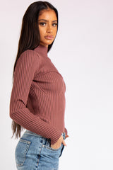 Zara Pink Knitted High Neck Top