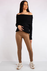 Athena Tan High Waist Faux Leather Skinny Leggings