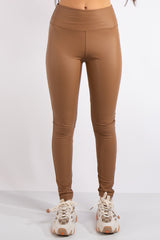 Athena Tan High Waist Faux Leather Skinny Leggings