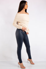 Athena Navy High Waist Faux Leather Skinny Leggings