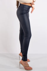 Athena Navy High Waist Faux Leather Skinny Leggings
