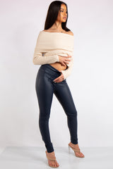 Athena Navy High Waist Faux Leather Skinny Leggings