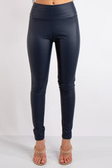 Athena Navy High Waist Faux Leather Skinny Leggings