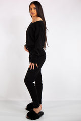 Madison Black Off Shoulder Knit Loungewear Set