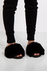 Natalie Black Faux Fur Slider