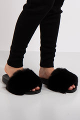 Natalie Black Faux Fur Slider