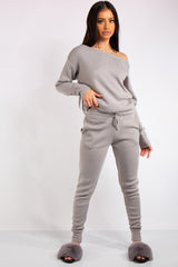 Madison Grey Off Shoulder Knit Loungewear Set