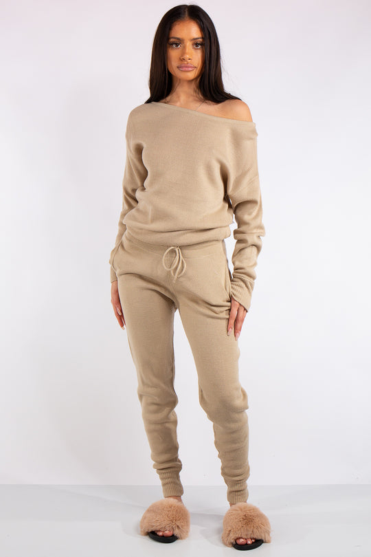 Madison Stone Off Shoulder Knit Loungewear Set