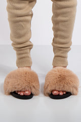 Natalie Beige Faux Fur Slider