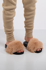 Natalie Beige Faux Fur Slider