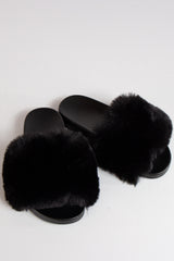 Natalie Black Faux Fur Slider