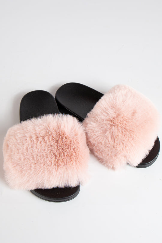Natalie Pink Faux Fur Slider