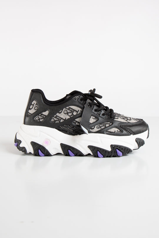Mila Lace Up Chunky Trainers - Black