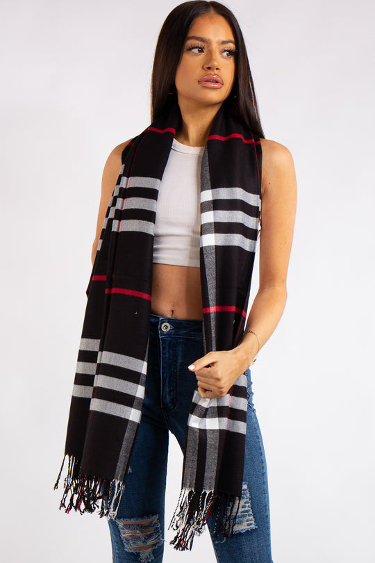 Black Classic Check Cashmere Scarf